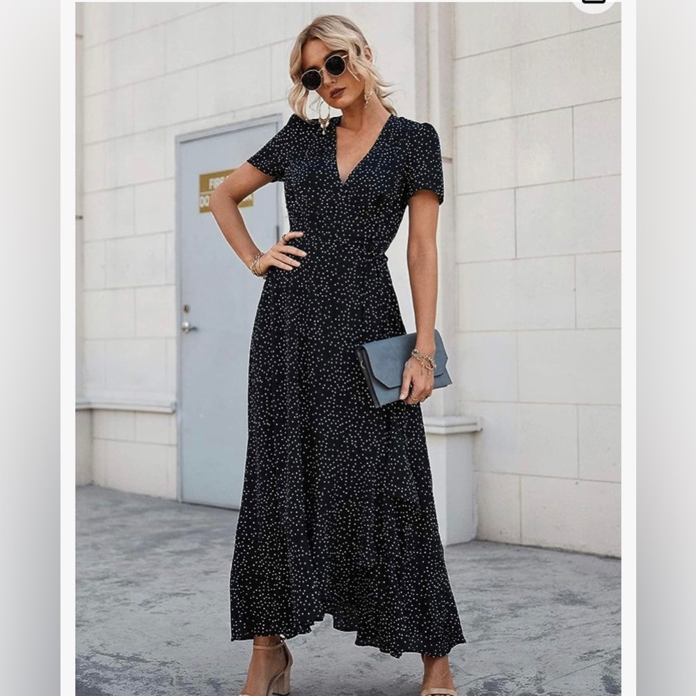Black and white polka dot long dress